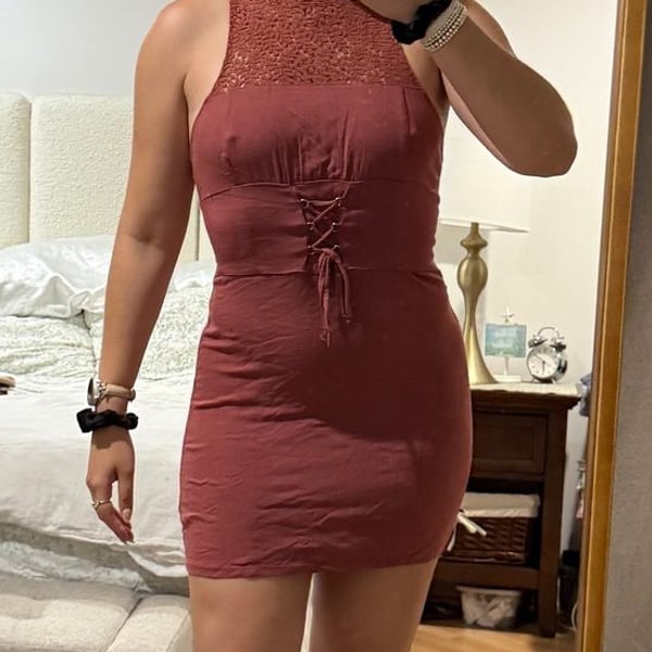 Free People Sleeveless Lace high neck Mini Dress in Rust💋