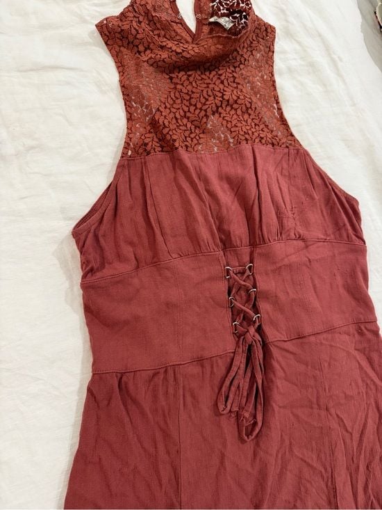 Free People Sleeveless Lace high neck Mini Dress in Rust💋 3