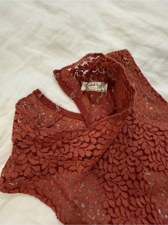 Free People Sleeveless Lace high neck Mini Dress in Rust💋 4