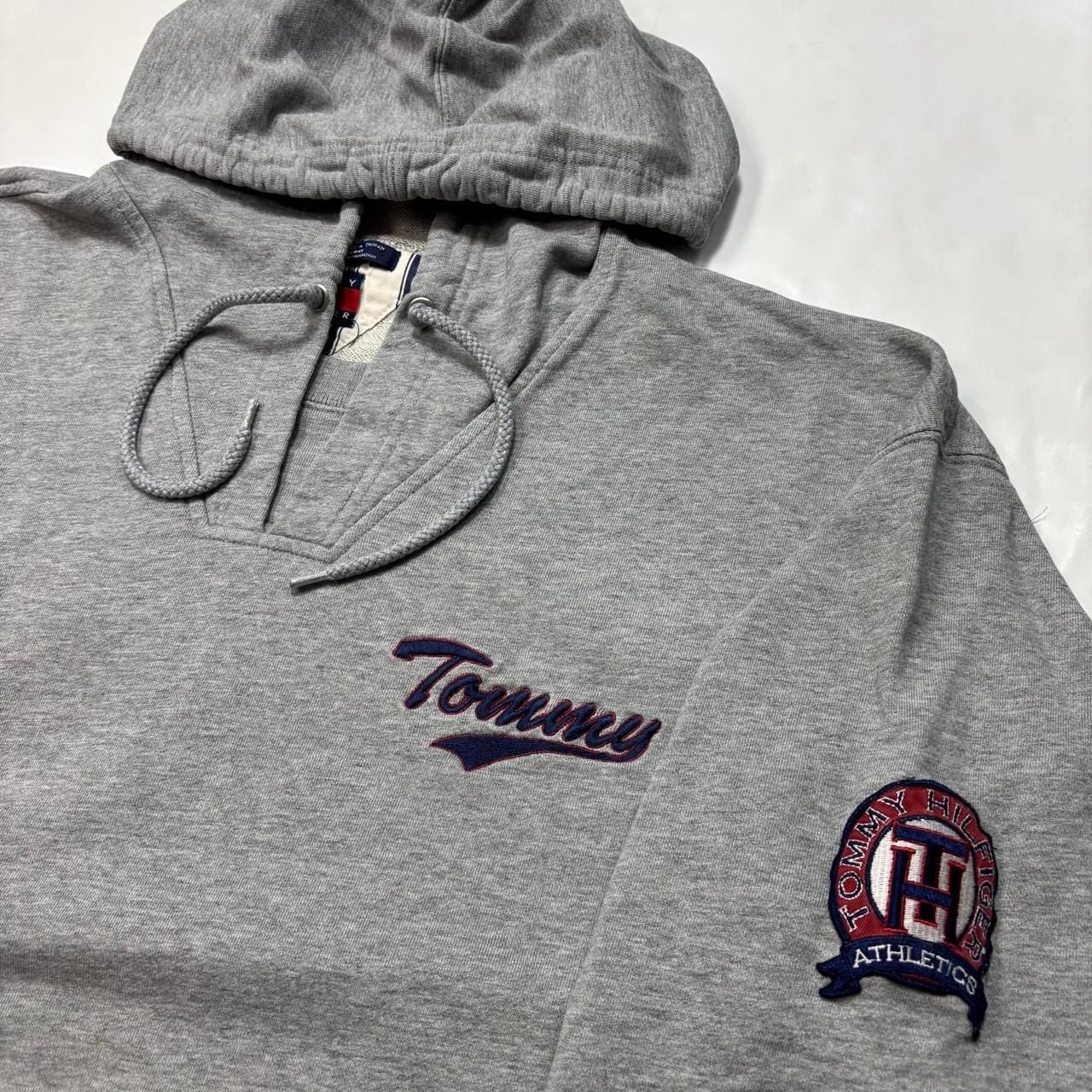 Tommy Hilfiger 90s Embroidered Hoodie Size XL Grey Pullover 3