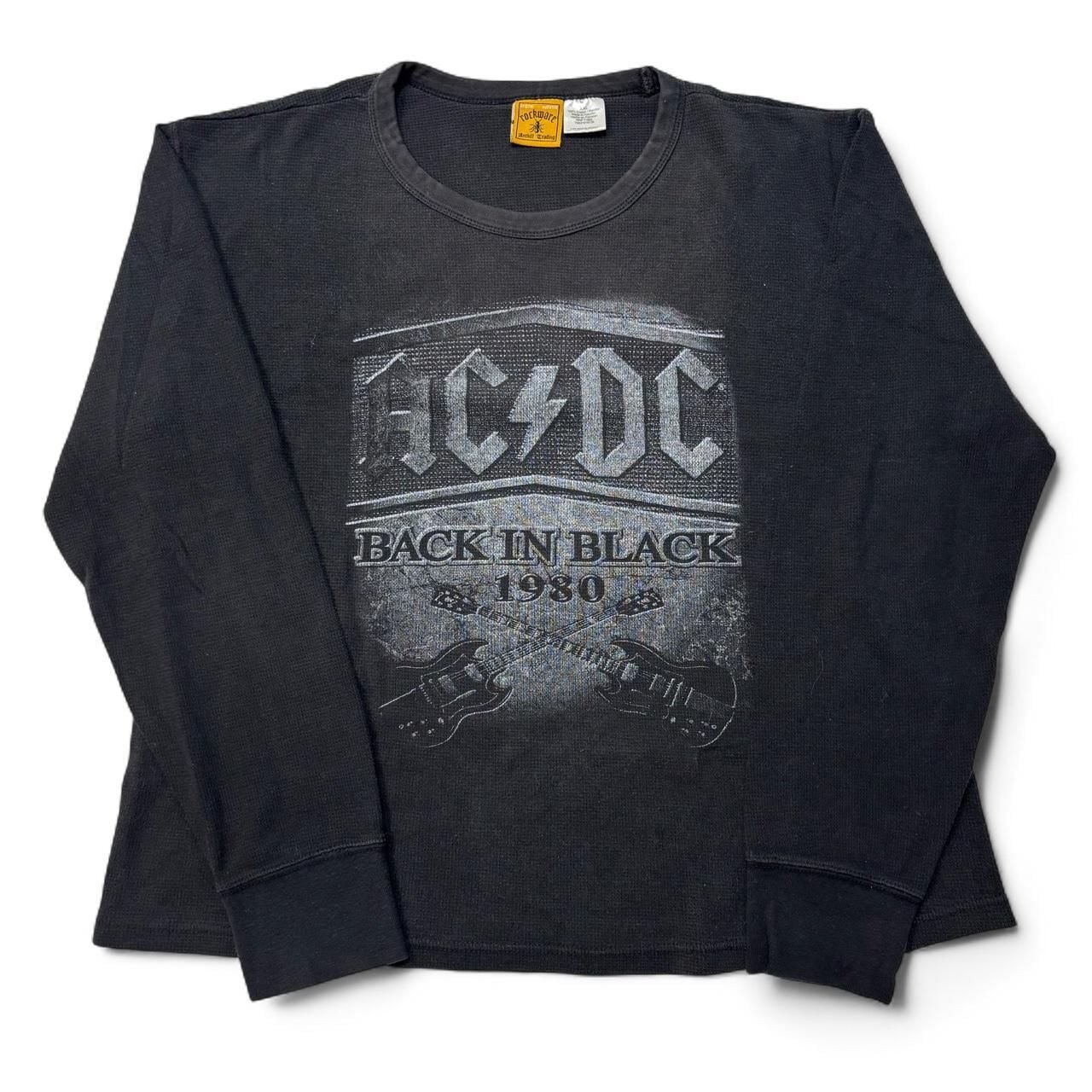 Rockware AC/DC Back In Black Long Sleeve Waffle Shirt Size XXL 2