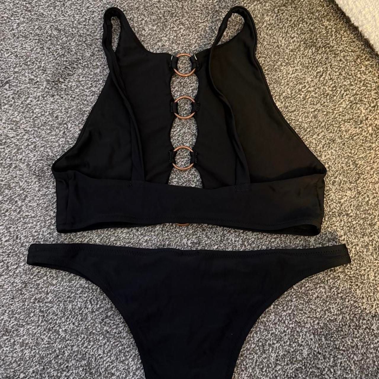 Aerie High Neck Bikini Set Size M Black Gold O-Ring Swimwear 2
