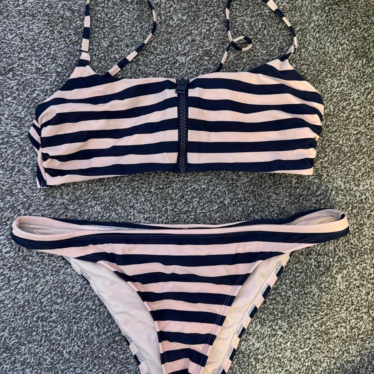 Aerie Striped Bikini Set Size M Navy Pink 1