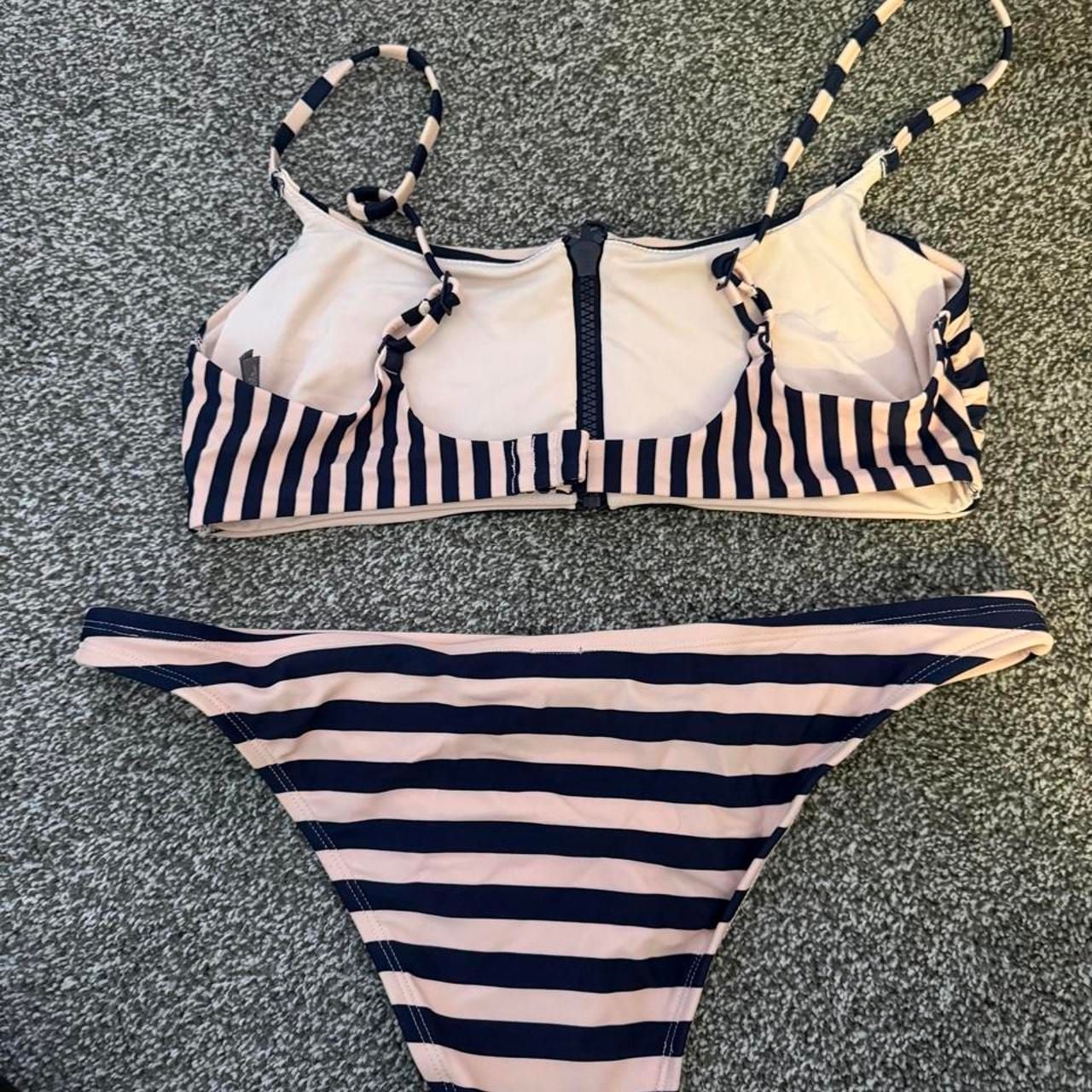 Aerie Striped Bikini Set Size M Navy Pink 3