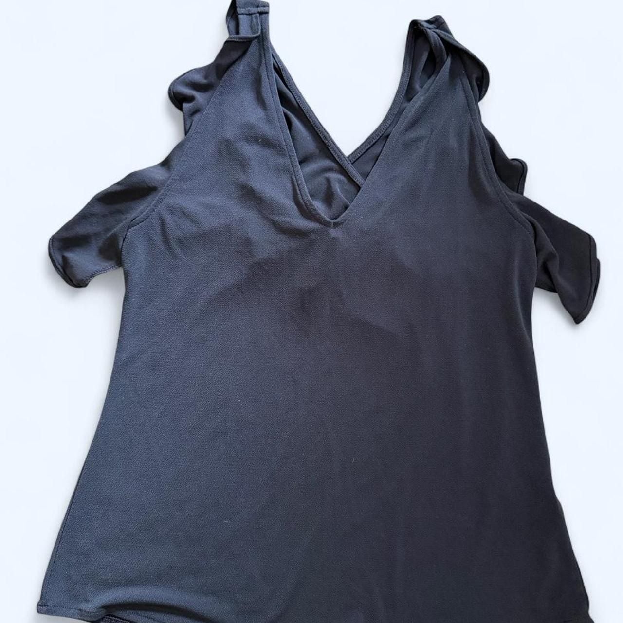 Banana Republic Ruffle Blouse Size S Navy Blue Cold Shoulder Top 2