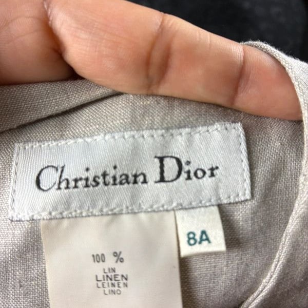 Conjunto Vintage de Dos Piezas Christian Dior – 100% Lino Gris Neutro Niño 8 A