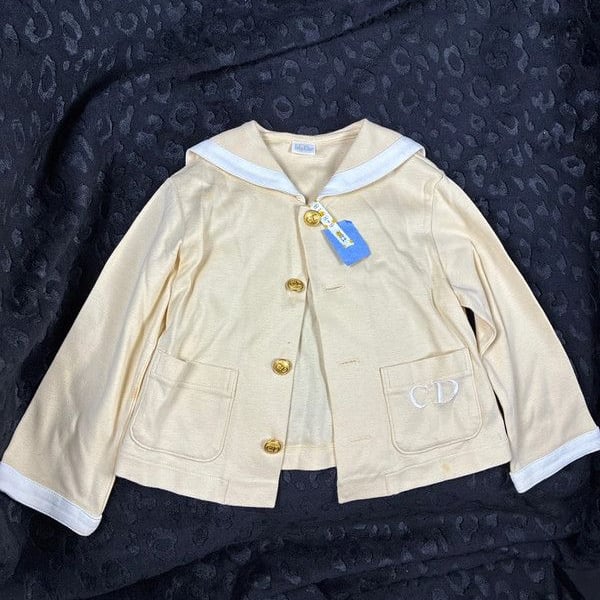 Baby Dior Chaqueta Marinera Vintage Baby Dior en Tono Crema / Amarillo con Botones Dorados "CD".