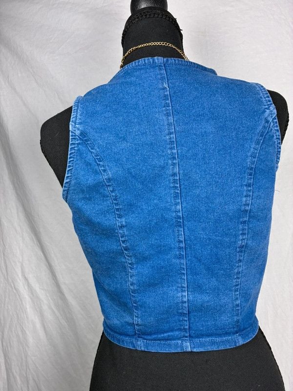 Women’s Blue Denim Button-Front Bustier Corset Top Solid Opaque Size S 3
