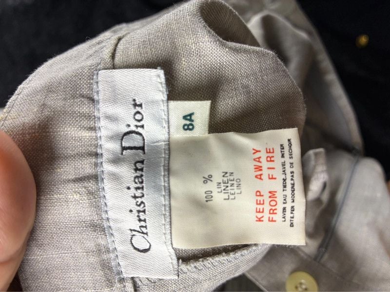 Conjunto Vintage de Dos Piezas Christian Dior – 100% Lino Gris Neutro Niño 8 A 8