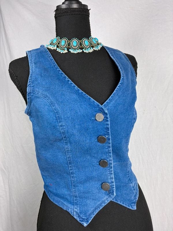 Women’s Blue Denim Button-Front Bustier Corset Top Solid Opaque Size S 7