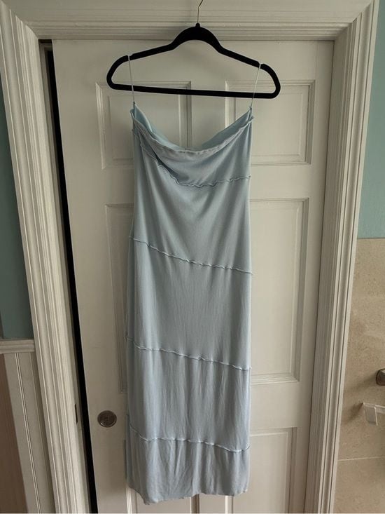American Threads Pale Blue Midi Slip Dress with Cowl Neck 2