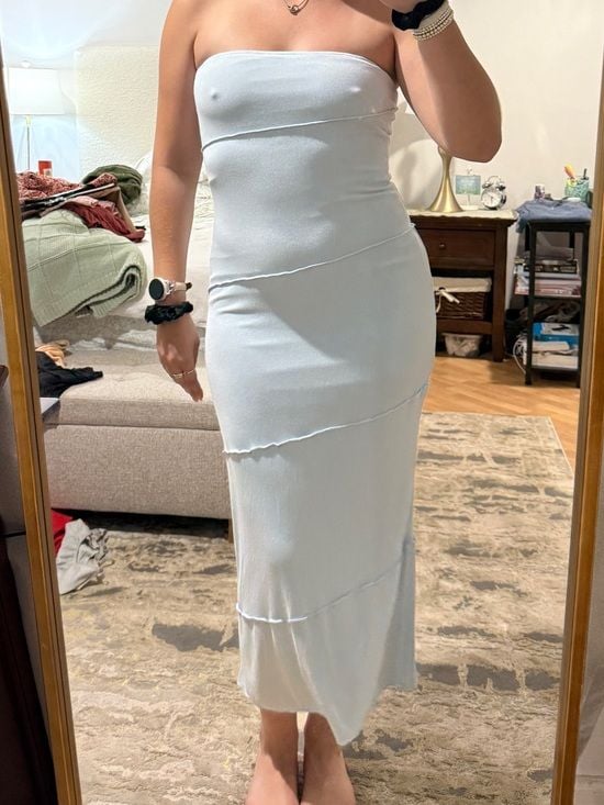 American Threads Pale Blue Midi Slip Dress with Cowl Neck 4