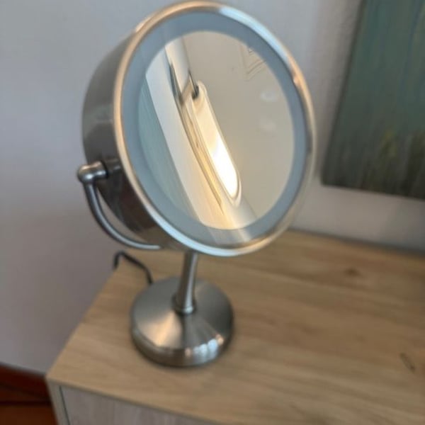 Silver LED Lighted Vanity Mirror - desktop Adjustable dual sided Makeup Mirror