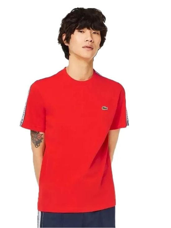 Lacoste Red Short Sleeve Crewneck Tee with Tape Detail 2