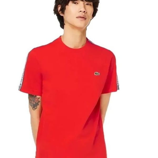 Lacoste Red Short Sleeve Crewneck Tee with Tape Detail