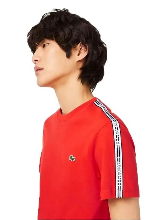 Lacoste Red Short Sleeve Crewneck Tee with Tape Detail 3