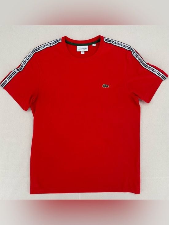 Lacoste Red Short Sleeve Crewneck Tee with Tape Detail 4