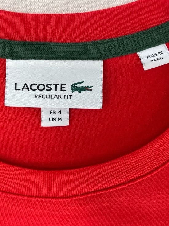 Lacoste Red Short Sleeve Crewneck Tee with Tape Detail 6