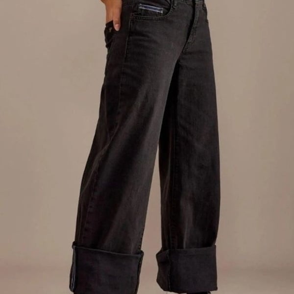 The Sport Cuff Mid-Rise Crop Wide-Leg Jeans by Pilcro