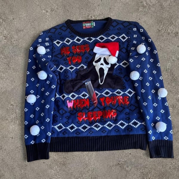 Spencers Workshop Scream Christmas Sweater Size Large Ghost Face Light Up