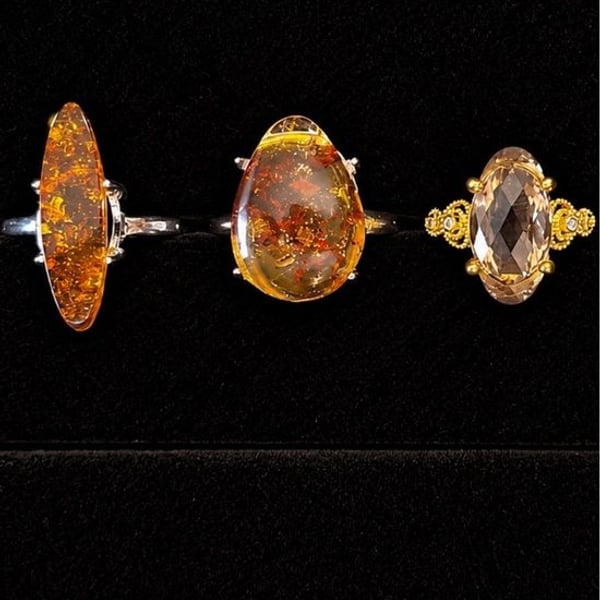 PICK 1 • Flower Amber Agate & Smoky Quartz Rings • NWT