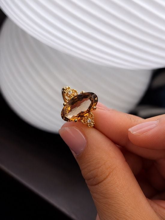 PICK 1 • Flower Amber Agate & Smoky Quartz Rings • NWT 7