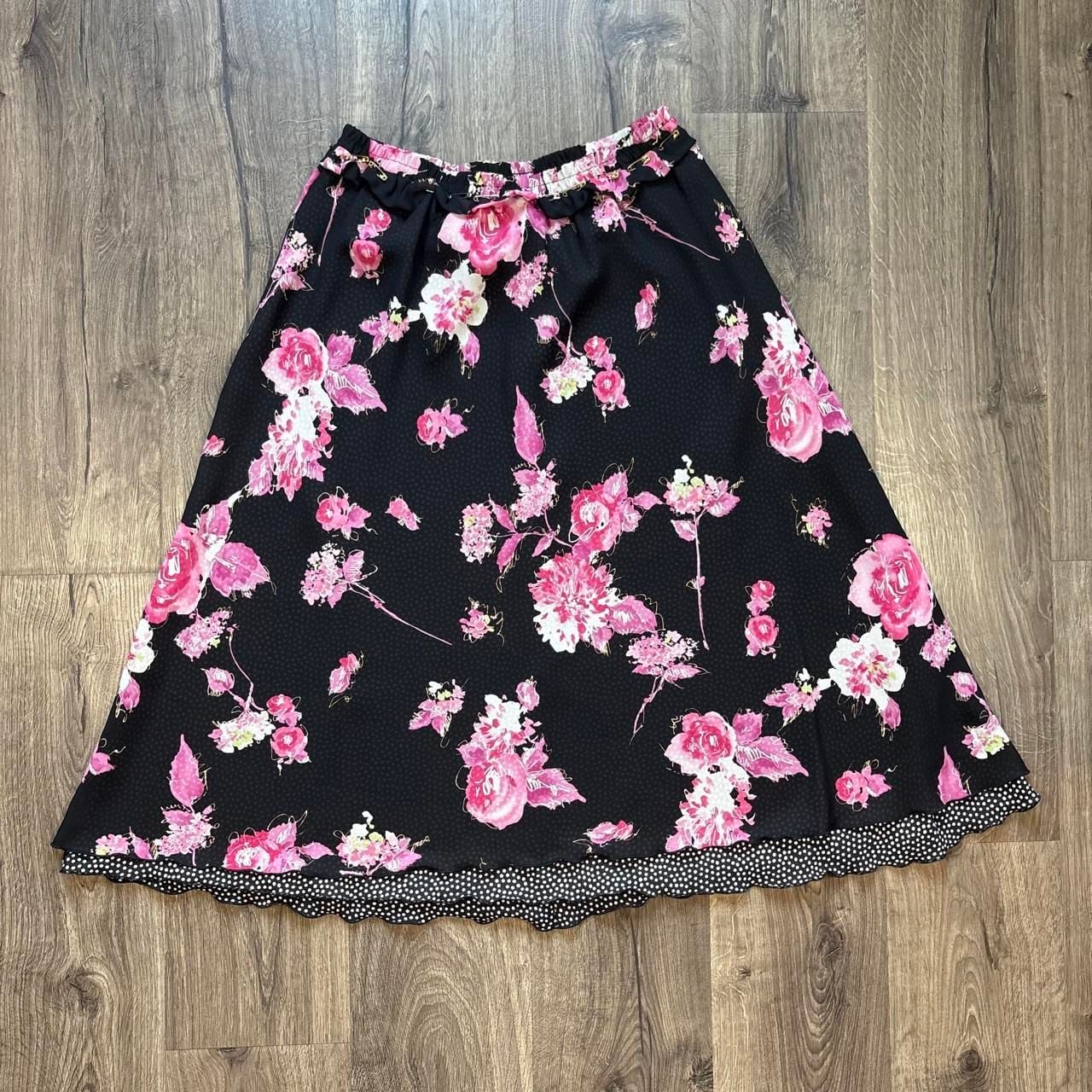 Appleseed's Floral Maxi Skirt Size Large Black Pink Whimsy Fairycore 2
