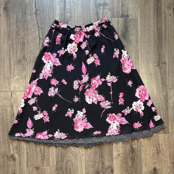 Appleseed's Floral Maxi Skirt Size Large Black Pink Whimsy Fairycore