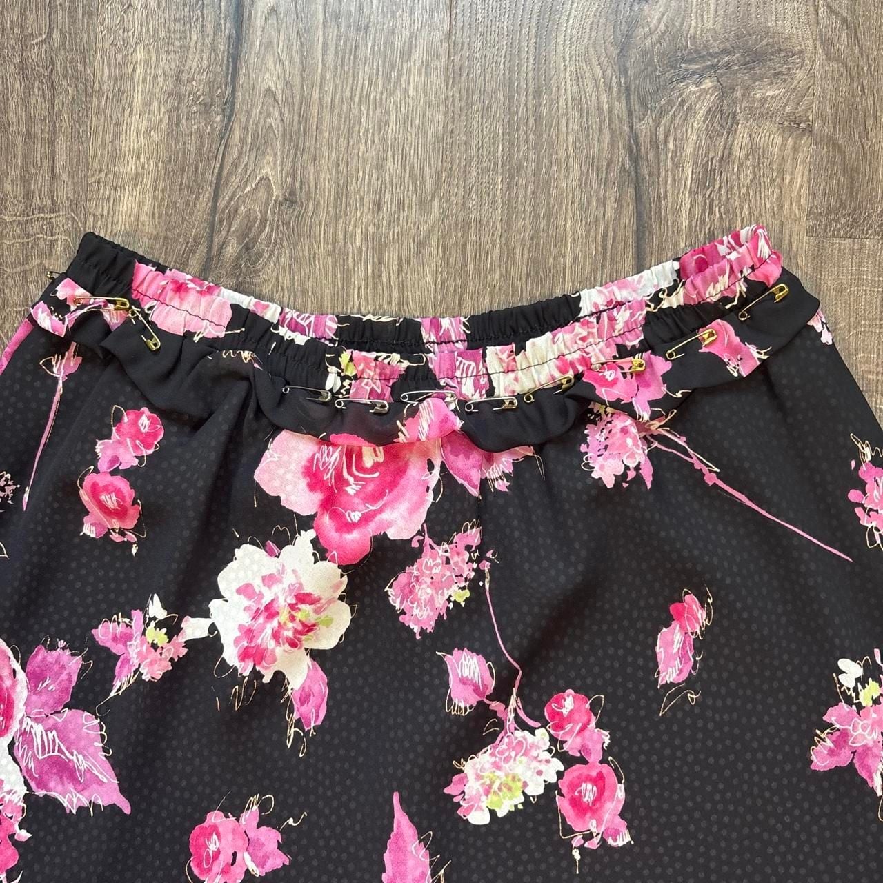 Appleseed's Floral Maxi Skirt Size Large Black Pink Whimsy Fairycore 4