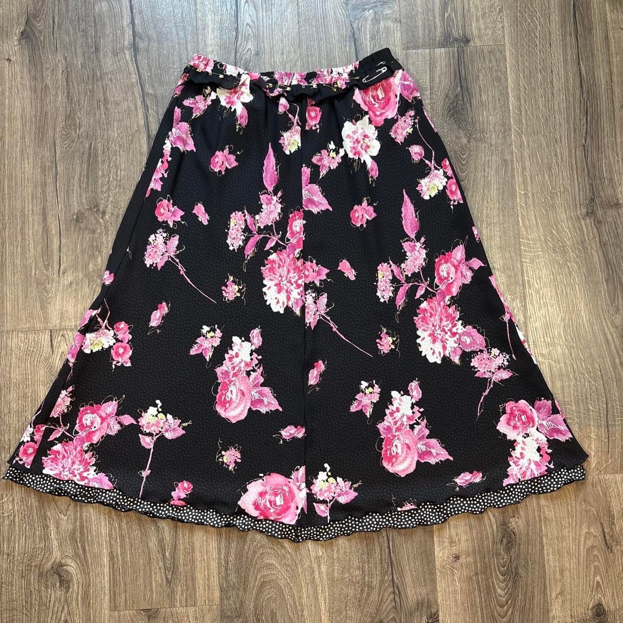 Appleseed's Floral Maxi Skirt Size Large Black Pink Whimsy Fairycore 6