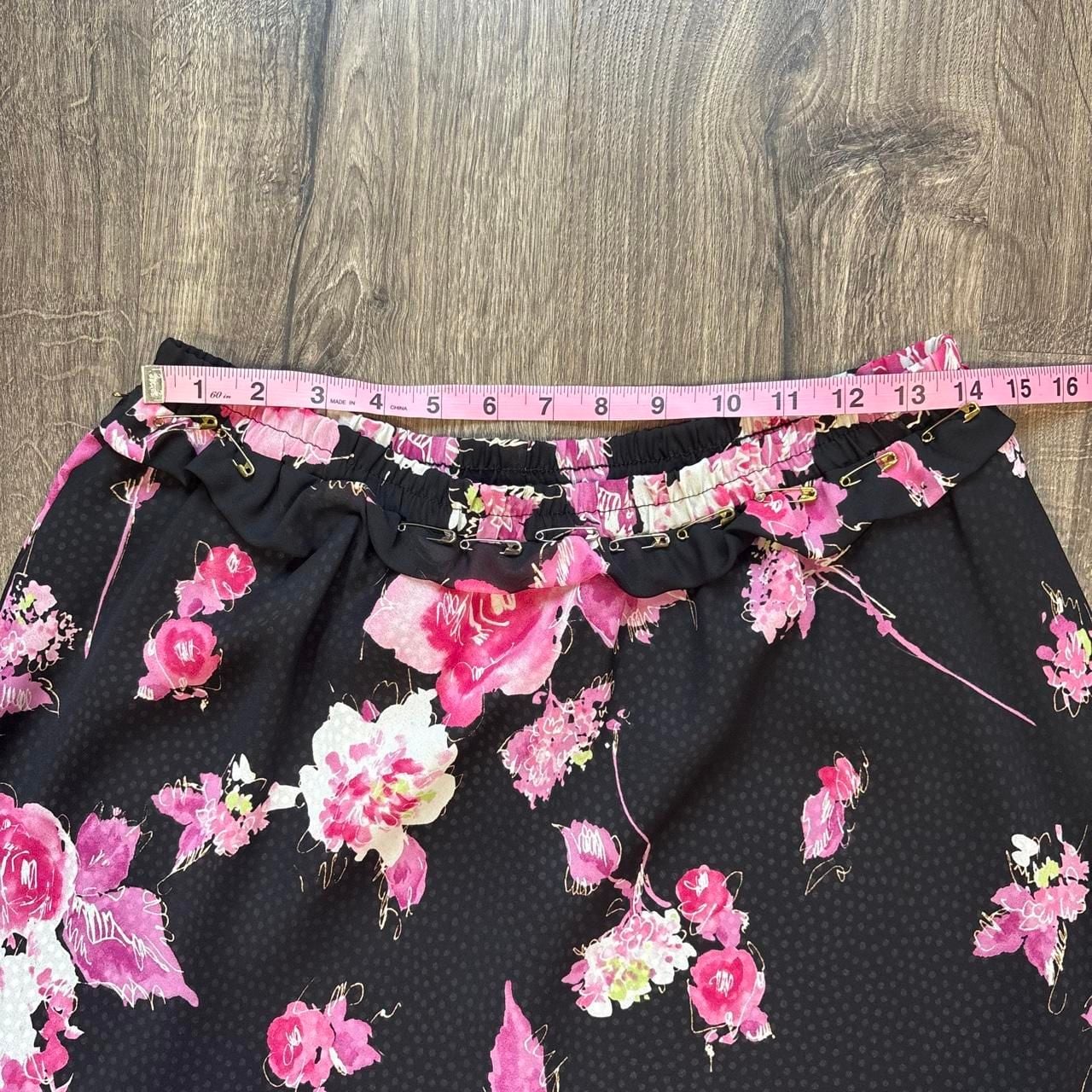 Appleseed's Floral Maxi Skirt Size Large Black Pink Whimsy Fairycore 8