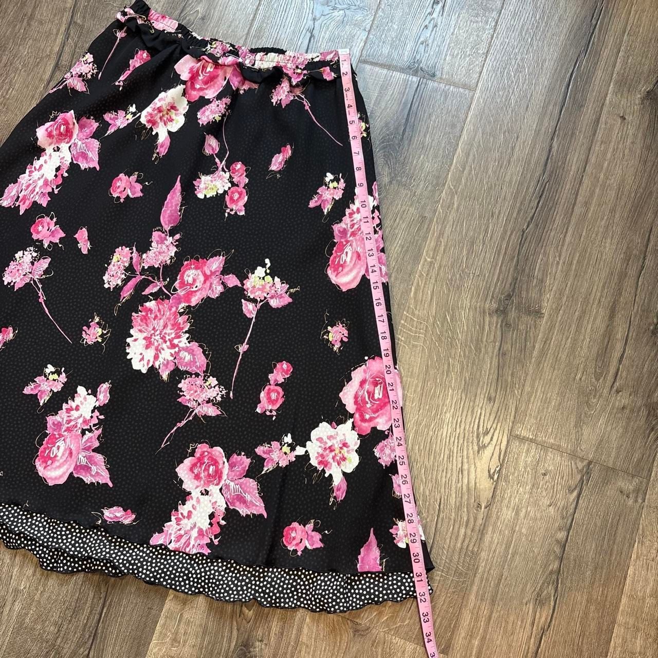 Appleseed's Floral Maxi Skirt Size Large Black Pink Whimsy Fairycore 9