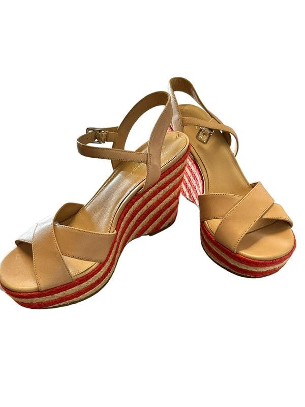 NWT Via Spiga Evelina Leather Striped Wedge Sandals Size 8.5 2