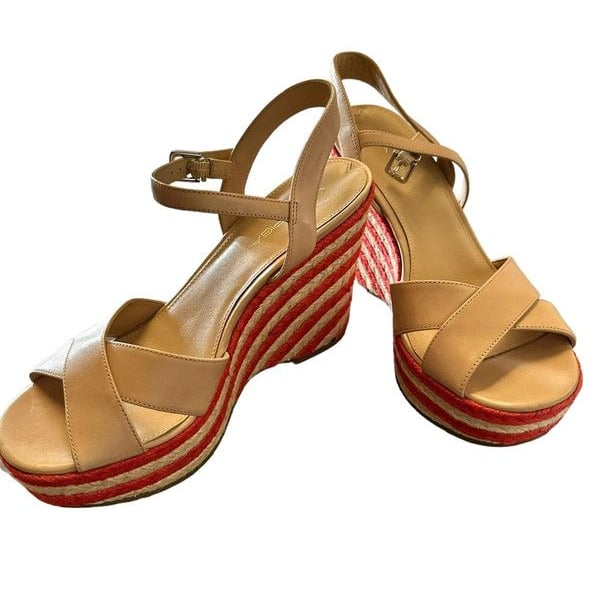 NWT Via Spiga Evelina Leather Striped Wedge Sandals Size 8.5