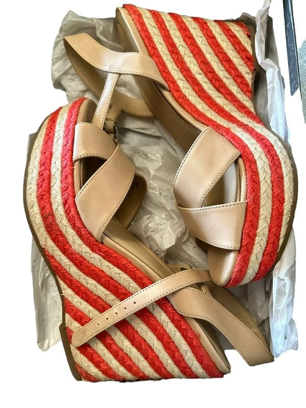 NWT Via Spiga Evelina Leather Striped Wedge Sandals Size 8.5 3