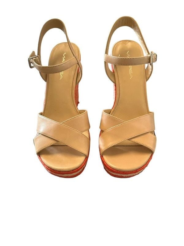 NWT Via Spiga Evelina Leather Striped Wedge Sandals Size 8.5 6