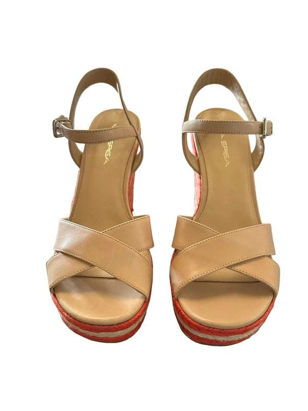 NWT Via Spiga Evelina Leather Striped Wedge Sandals Size 8.5 7