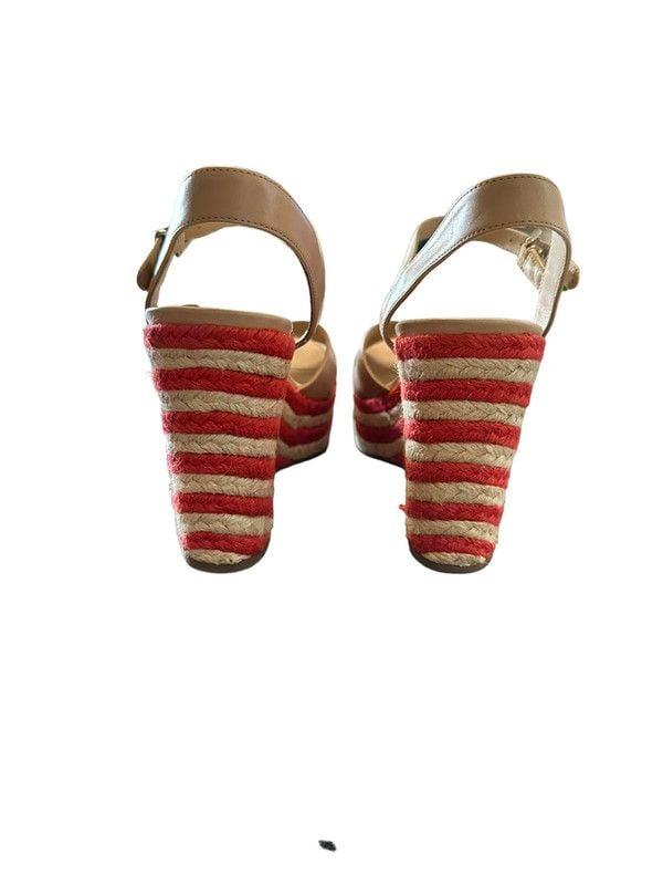 NWT Via Spiga Evelina Leather Striped Wedge Sandals Size 8.5 8