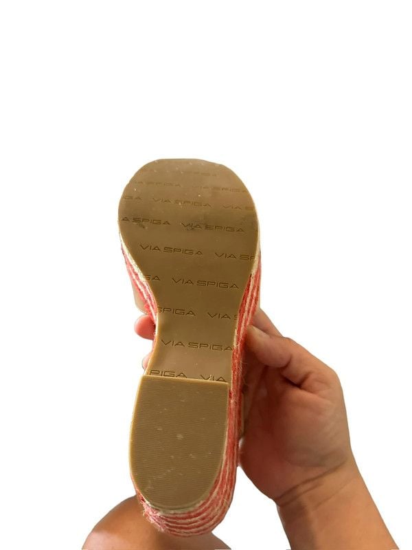 NWT Via Spiga Evelina Leather Striped Wedge Sandals Size 8.5 10