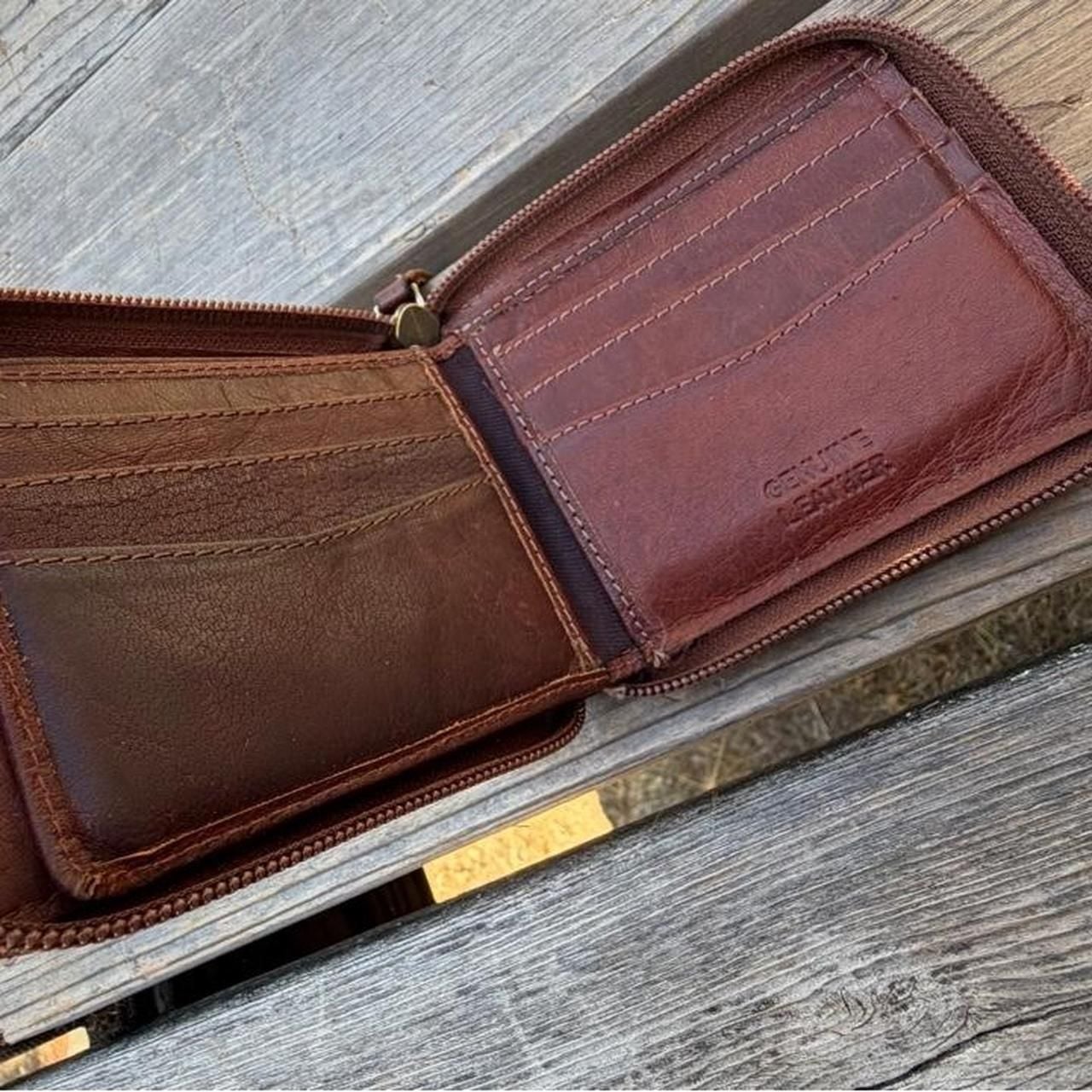 Unbranded Brown Genuine Leather Zip Around Wallet 2