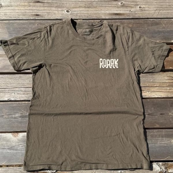 Roark Artifacts of Adventure Bicycle T-Shirt Size L Olive Green Organic