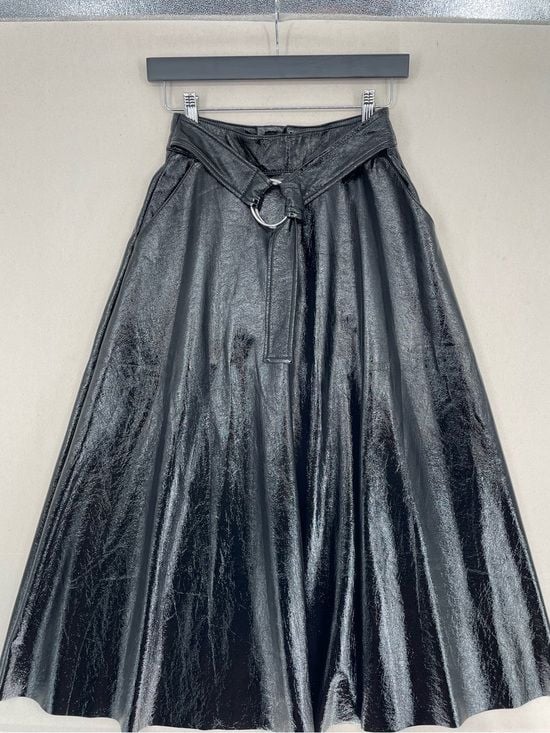 Topshop high-shine faux leather midi skirt. 3
