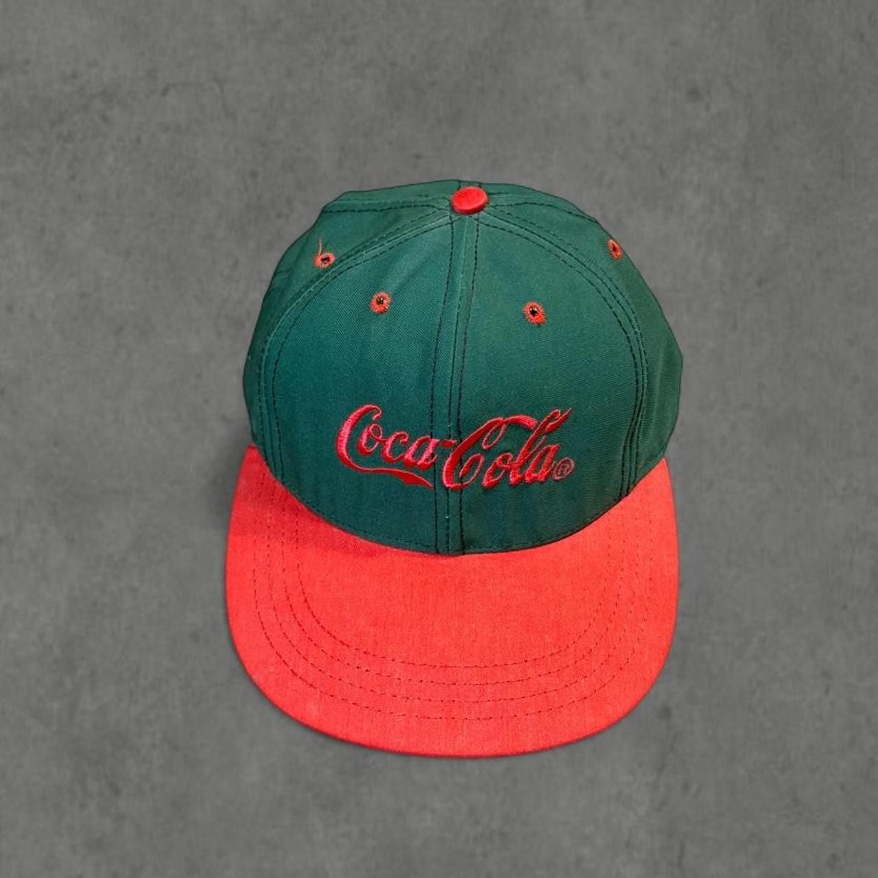 Coca-Cola Snapback Hat Green Red Vintage 90s Embroidered Logo Cap 2