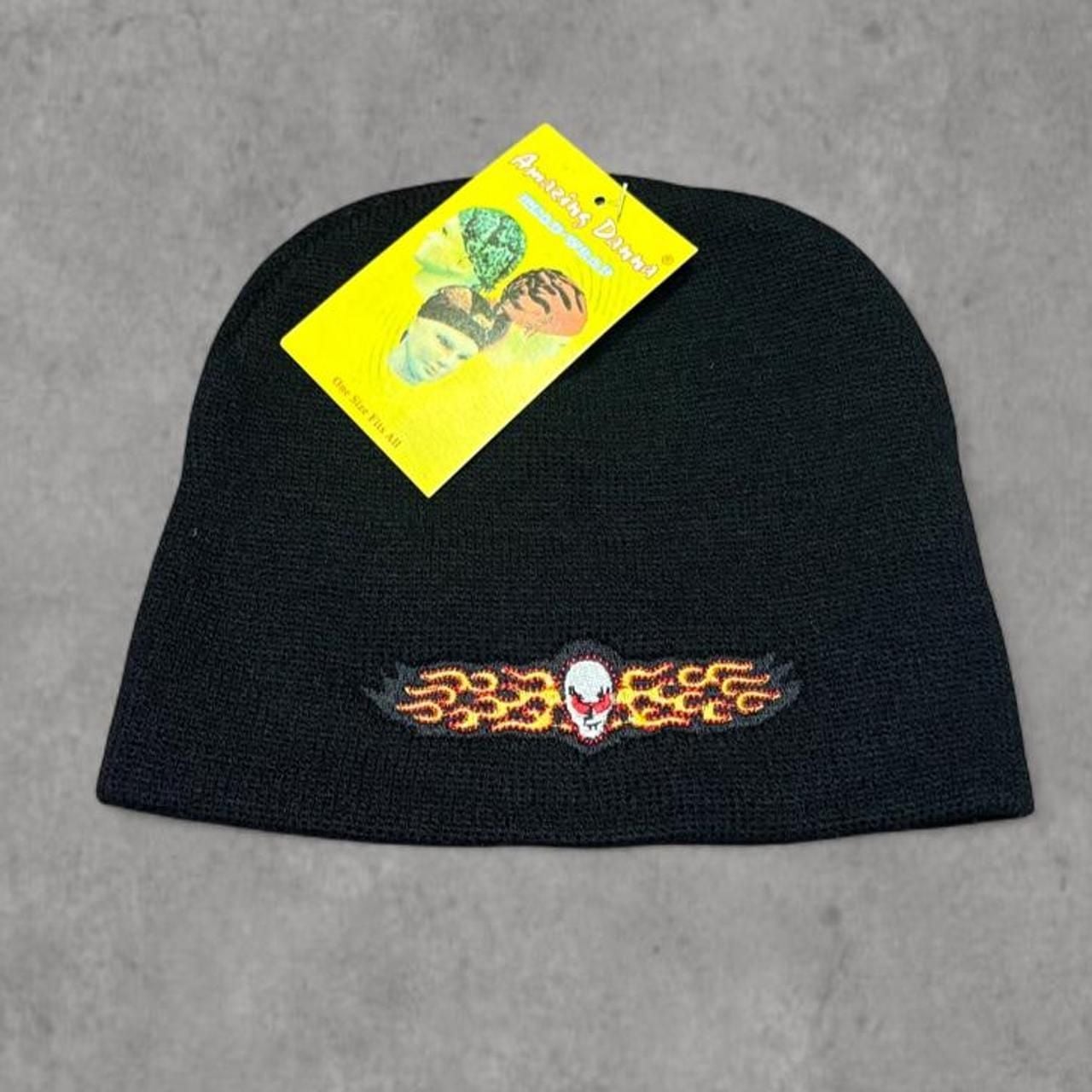 Amazing Dama Vintage Flame Skull Beanie Hat Black 2