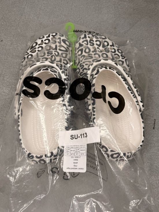 Crocs Classic Warped Logo Clog White Black Mens 10 Womens 12 Rare NWT 10