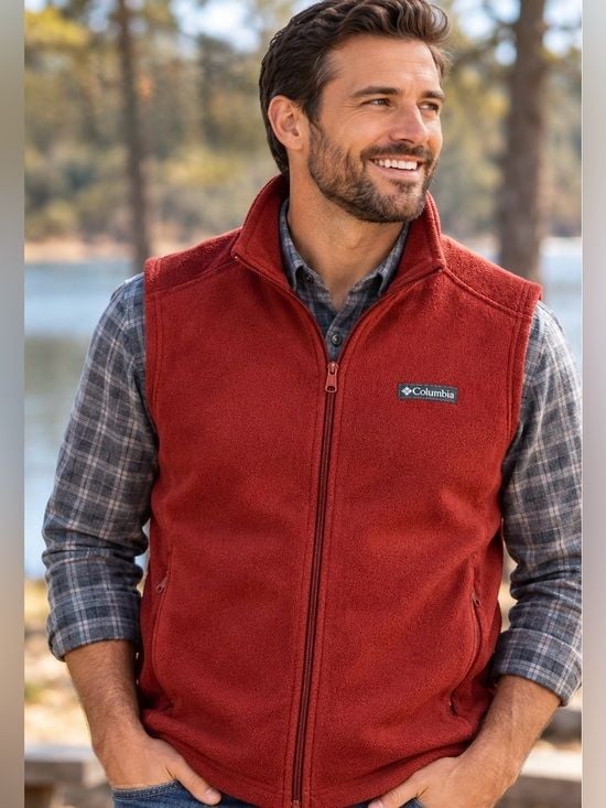 Columbia Steens Mountain Fleece Vest Men’s Medium Red Full Zip XM1024 2