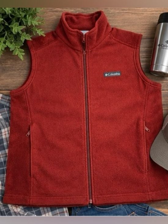 Columbia Steens Mountain Fleece Vest Men’s Medium Red Full Zip XM1024 4