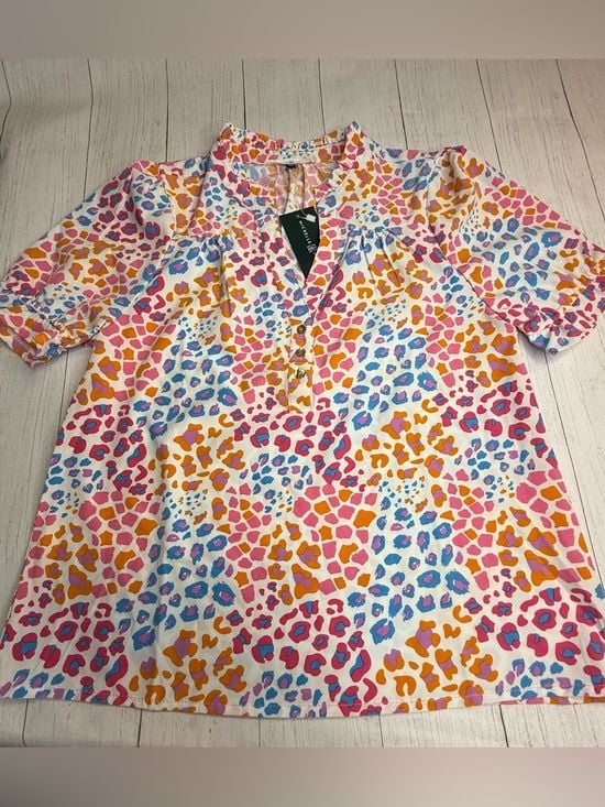 Michelle McDowell Sutton Top Wild Safari Multi Leopard Blouse XS NWT 6