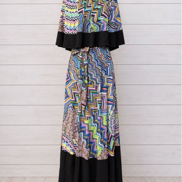 Janette John 3:16 Joya DJ13904 Multicolor Abstract Maxi Dress S NWOT