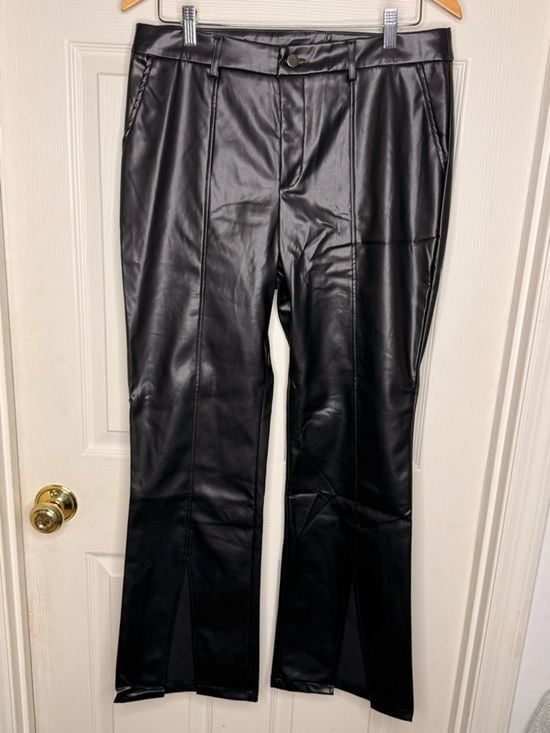Grace & Emma Faux Leather Pants Womens Black High Rise Slit Hem NWT 3